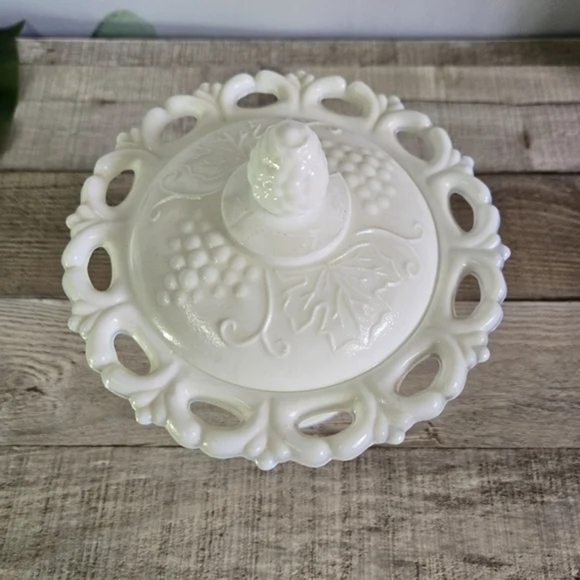 ANTIQUE | Vintage Milk Glass Lace Edge Footed Candy Dish - Picture 2 of 6